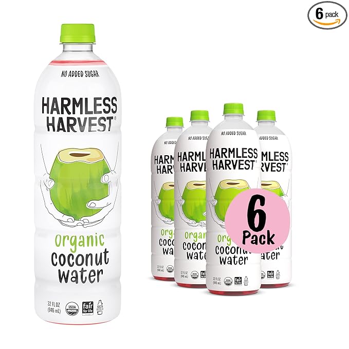 Harmless Harvest Coconut Water Organic Drink 32 Fl Oz - Natural Electrolyte Hydration, No Sugar Added, No Artificial Ingredients, Original Coconut Water, 6 Pack