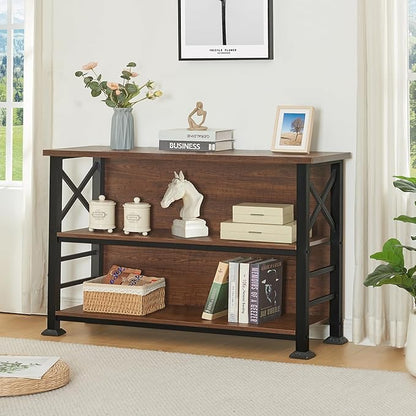 HOMBAZAAR Book Shelf,3 Tier Bookshelf with Metal Frame and Backboard,Shelf Bookcase for Living Room,Bedroom and Office,47.2 inch