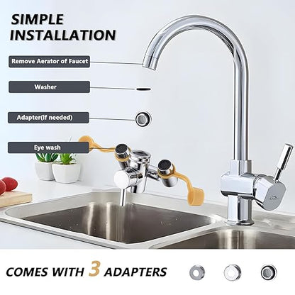 TIDYENDURE Faucet Mounted Eyewash Station with Cover, Faucet Mounted Emergency Eye Wash Station Sink Attachment, Eye Wash Kit, Eye Wash Unit for Lab, Factory, Industry Site, Workshop, Office and Home