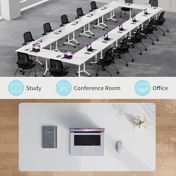 Folding Conference Table, Rectangular Conference Room Tables, Mobile Modular Training Table, Solid Steel Frame,Thickened Panel,for Schools,Meeting Room and Offices (8PCS, 71in)