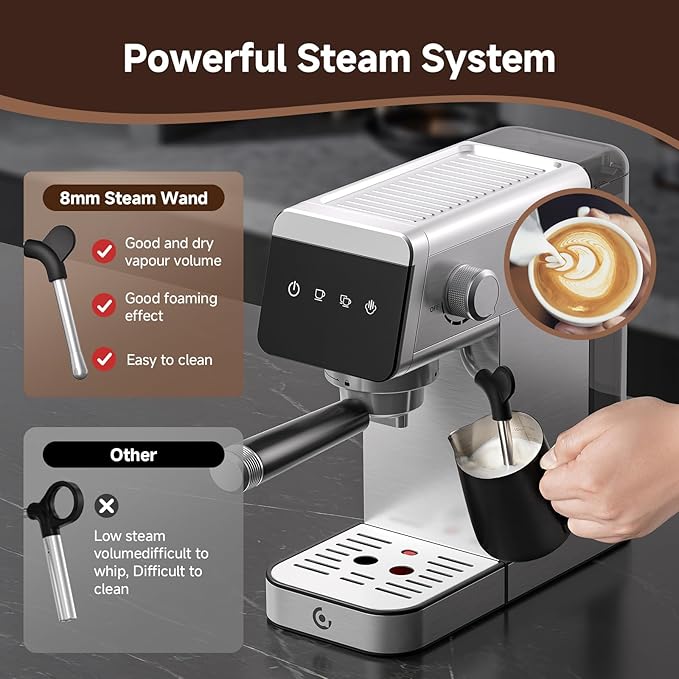 AMZCHEF Espresso Coffee Machine|Upgraded Water Tank |20 Bar Pressure System|LED Touch Screen|Compact Design Perfect for Home & Office
