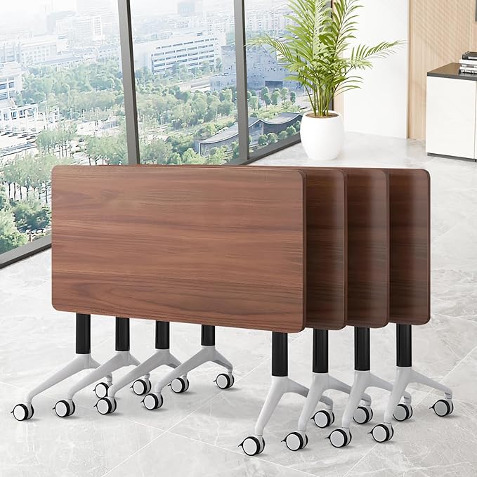 Conference Room Table, Folding Conference Table with Silent Wheels, Modular Flip Top Mobile Training Tables for Office, Training Room, Meeting Rooms, School, 2-16 Person (4, Walnut, 61in)
