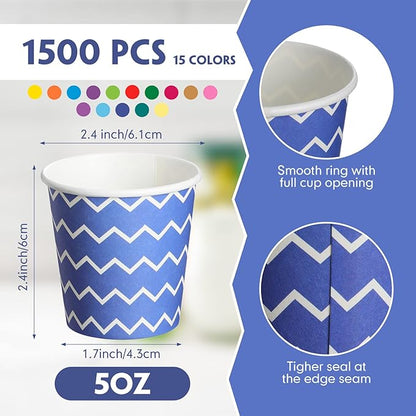 Mumufy 1500 Pieces Colorful Disposable Mouthwash Cups 5oz Disposable Bathroom Cups, Small Cups Mini Paper Cups for Parties, Picnics, Barbecues, Travel and Events, 15 Colors