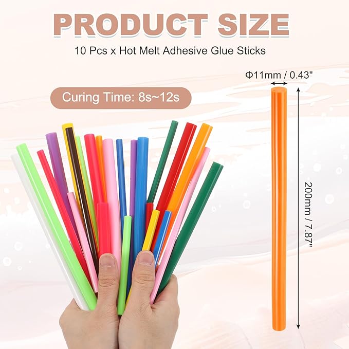 PATIKIL Hot Glue Sticks for Glue Gun, 10 Pcs Colored Hot Melt Adhesive Glue Sticks Bulk for DIY Projects Craft Art Decoration Home Repairs, Orange (7.9" x 0.43")