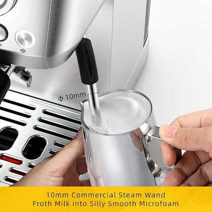 MAttinata CM1663 Espresso Machine, 20 Bar Compact Coffee Maker with Milk Frother Steam Wand for Cappuccino, Latte, Professional Pressure Gauge & 49oz Removable Water Tank for Home，Stainless Steel