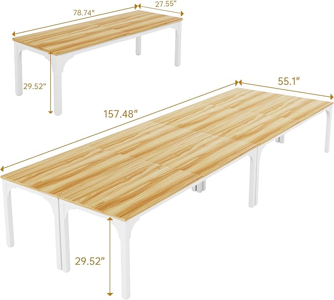 13FT Conference Table, Super Sturdy Large Rectangle Meeting Seminar Table for 16 Person, Long Business Tables, 4 Pcs Light Walnut