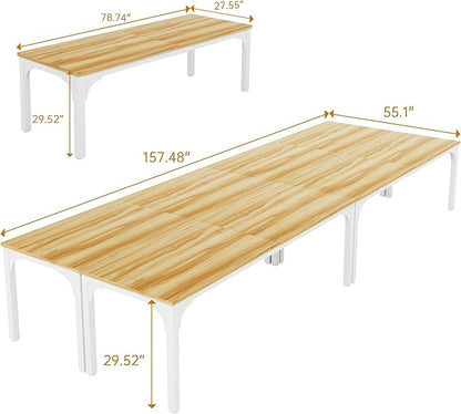 13FT Conference Table, Super Sturdy Large Rectangle Meeting Seminar Table for 16 Person, Long Business Tables, 4 Pcs Light Walnut