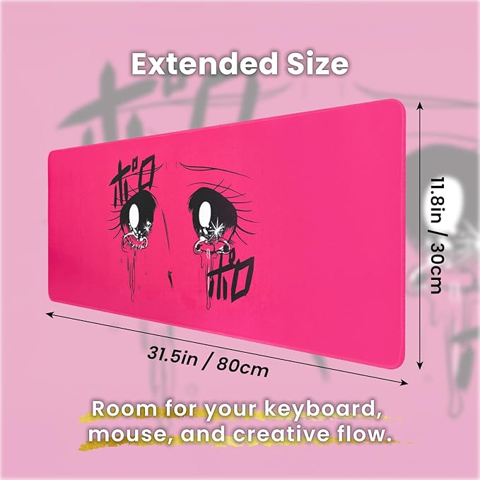 BELLEMOND Japanese Art Desk Mat | Large 31.5x11.8in Desk Pad | Anime Mouse Pad for Keyboard & Mouse | Non-Slip Base, Water-Repellent, Smooth Precision | Crying Girl - Tears of Pink Emotion