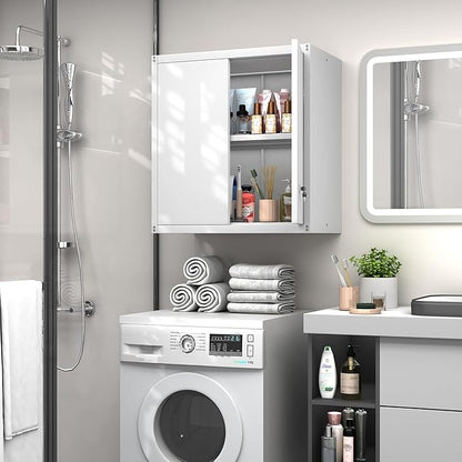 GREATMEET Locking Metal Wall Cabinet, Metal Wall Cabinets for Garage, Wall Mount Cabinet with Lock, Upper Cabinets Wall Mounted, Hanging Utility Cabinet with Adjustable Shelf