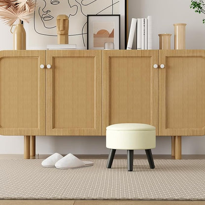 Small Foot Stool Ottoman with Storage, Faux Leather Ottoman Foot Rest for Couch, Round Footstool Ottomans for Living Room (White)