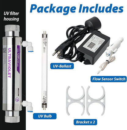 iSpring UVF11A UV Ultraviolet Light Water Filter with Smart Flow Control Switch 11W, 110V, 10-INCH