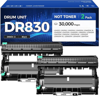 DR830 Drum Unit (Not Toner) 2-Pack Replacement for Brother DR-830 Imaging Drum Compatible for HL-L2460DW HL-L2405W HL-L2480DW MFC-L2820DW MFC-L2900DW DCP-L2640DW HL-L2400D HL-L2460DW XL Laser Printer