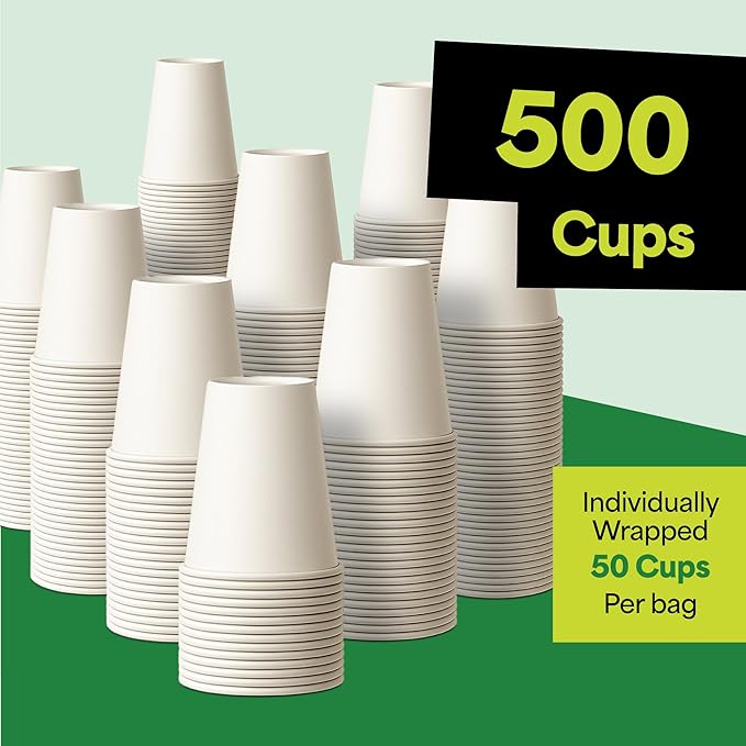 EconoHome 8 oz 500 Pack Disposable Coffee Paper Cups - Paper Cups for Hot and Cold Drinks, Tea, Water, and Juice