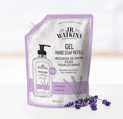 J.R. Watkins Gel Hand Soap Refill, Moisturizing Hand Wash, Alcohol-Free, Cruelty-Free, Lavender, 34 Fl Oz (Pack of 3)