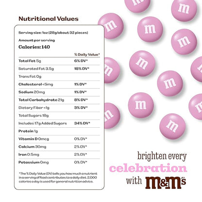 M&M’S WORLD Pink Milk Chocolate Candy, 5lbs of M&M'S in Resealable Pack for Candy Bars, Birthdays, Baby Showers, Gender Reveals, It's A Girl, Dessert Tables & DIY Party Favors
