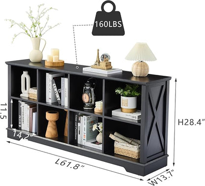 Book Shelf, 8 Cube Storage Organizer, 2-Tier Open Shelf Wooden Bookcase, Freestanding Wood Cube Storage Bookshelf for Bedroom, Living Room, Home Office (Black)