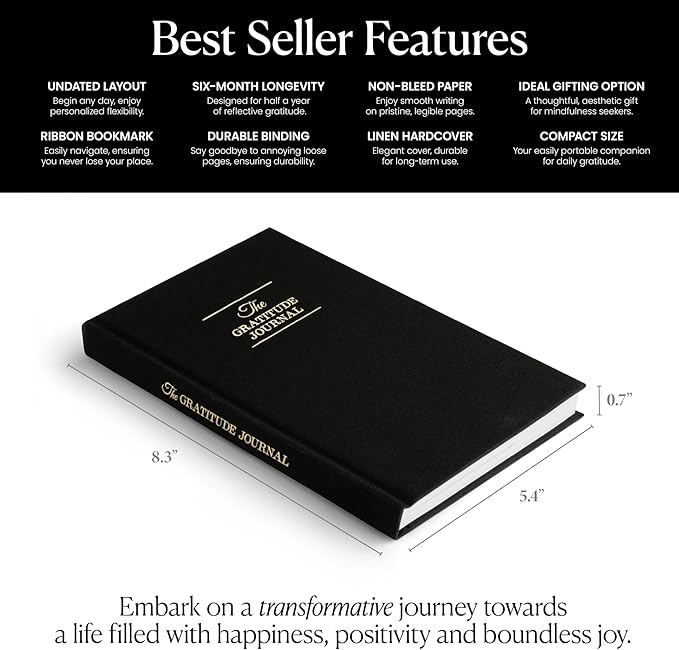 The Original Gratitude Journal 2026 for Men to Boost Confidence & Self Esteem - Daily Mindful Affirmations for Boys with Powerful Quotes and Insightful Prompts for Happiness - Premium Hardcover Black
