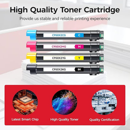 C950X2KG C950X2CG C950X2MG C950X2YG Toner Cartridge Set 4-Pack Replacement Compatible with Lexmark C950 X950 C952 X952 X954 C950de X952dte X950de X954dhe Laser Printer Ink Black Cyan Magenta Yellow
