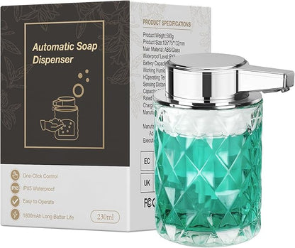Automatic Soap Dispenser Foam for Bathroom: 8 OZ Glass Touchless Clear Auto Foaming Soap Dispenser for Kitchen - Hand Dish Lotion Home Countertop Kids - Family Couple