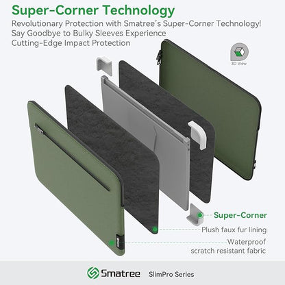 Smatree SlimPro Laptop Sleeve Case for 16 inch DELL Alienware M16 R2/New M16, DELL Laptop Case with Swift-Access Accessory Pocket, Patented Super-Corner Design, Green (S613G)