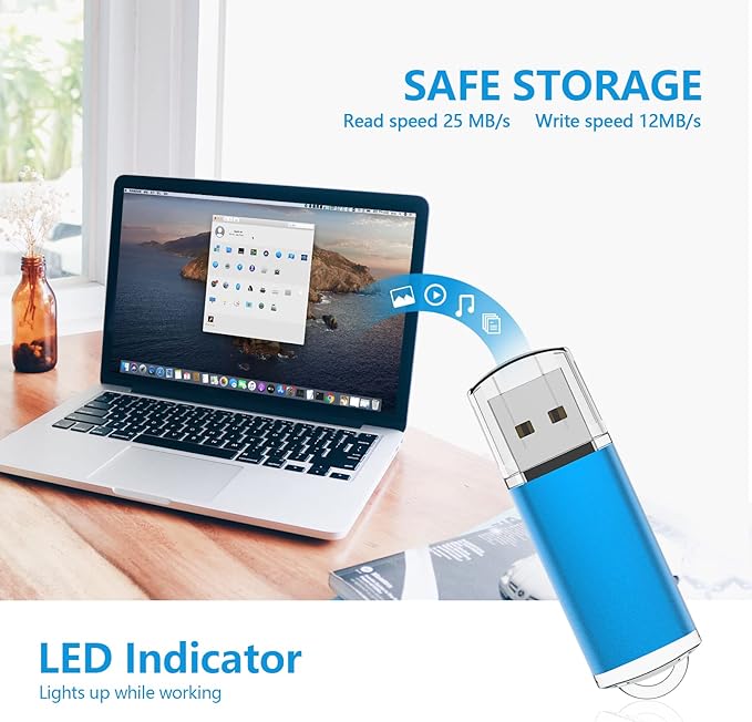KOOTION Flash Drive 16GB 10 Pack USB 2.0 Thumb Drive Capped Memory Stick Jump Drive, Blue