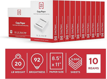Staples TRU RED 8.5x11 Copy Paper 20 lb. 92-Bright 5000 Sheets/Carton