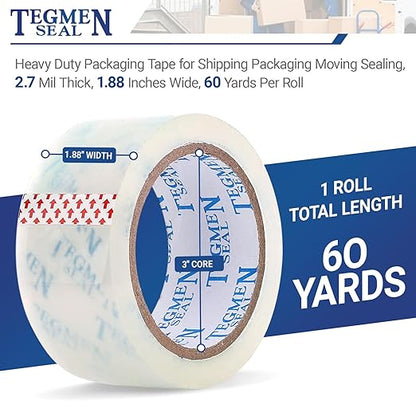 Heavy Duty Clear Packing Tape with Dispenser Combo for Shipping, Moving & Storage,Thicker Clear Packing Tape, 1.88 inches Wide, 60 Yards Per Roll, 12 Pack 720 Total Yards