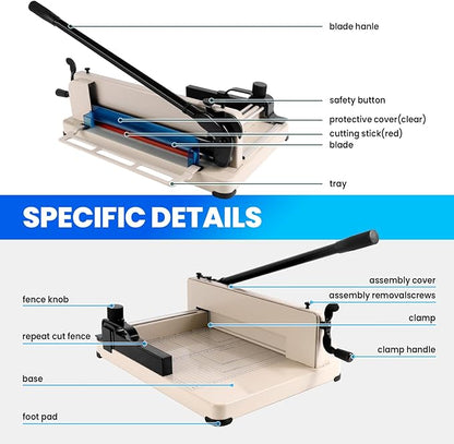 Paper Cutter Heavy Duty, 12 inch A4 Guillotine Paper Cutter, 500 Sheet Solid Capacity Steel Structure Paper Trimmer, Double Safety Protection for Cutting Paper, Leather, Cardboard, Polyester