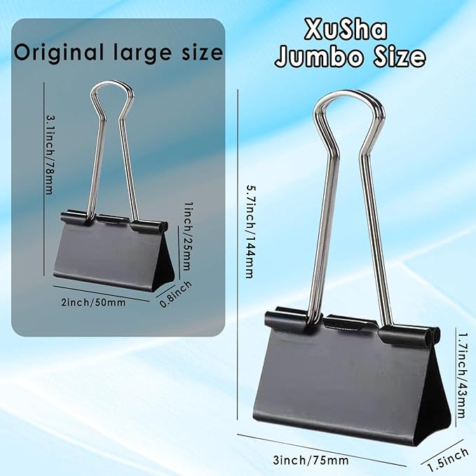 18PCS Jumbo Binder Clips 3 Inch, Black, Binder Clips Extra Large Heavy Duty for Office Supplies