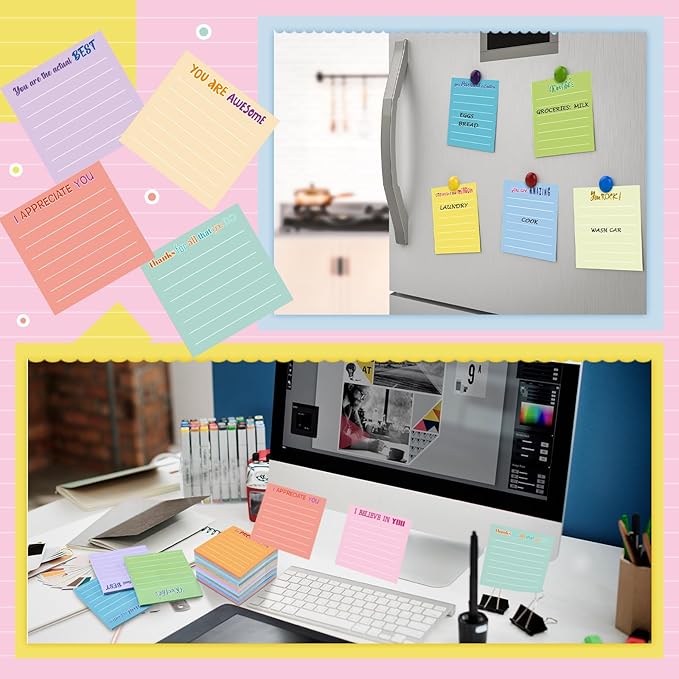 Yinder 24 Pcs Inspirational Sticky Notes Christmas Stocking Stuffers Motivational Sticky Notes Pad Employee Appreciation Gift Bulk for Teacher Nurse Coworker Office 3 x 3'' (Thankful,Light Color)