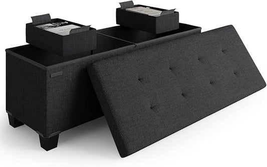 STORAGEBUD Storage Ottoman Bench with Bins, 43-in Storage Bench for Bedroom End of Bed, Folding Foot Rest Ottoman for Living Room Max 660lbs, Fabric Ottomans, Black