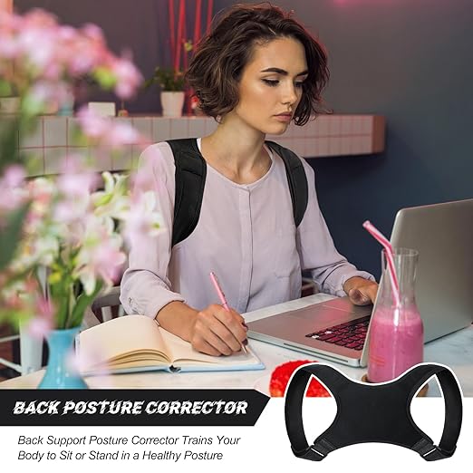 Posture Corrector for Women and Men, Adjustable Posture Back Brace Shoulder Brace, Discreet Under Clothes Design Back Support, Pain Relief for Improved Neck Support (Black)
