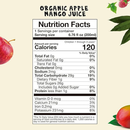 AMA TIME Organic Apple & Mango Juice Boxes for Kids, 24 Pack | 6.76 fl oz Each | USDA Organic Juice with Vitamins A & C | No Added Sugar, Gluten-Free, Lunchbox & Snack Box Drinks