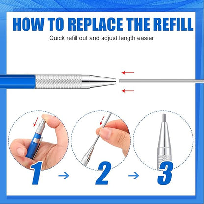 2 Pcs Welders Pencil with 48 PCS Round Refills Mechanical Pencils Metal Welding Marker for Tube Pipe Fitter Welder Steel Construction Woodworking (Silver, Black, Red, Yellow, Green)