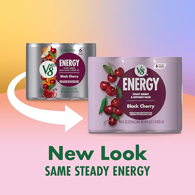 V8 Energy Black Cherry Energy Drink, 8 fl oz Can (24 Pack)
