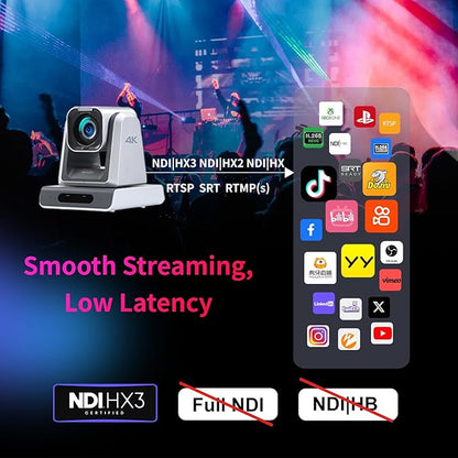 zowietek 4K Native NDI|HX3(Certified) PTZ Camera PoE, 18X Optical Zoom, Simultaneous HDMI & SDI outputs, RTSP/RTMP(s)/SRT, Standalone IP Live Streaming for Meeting, Church, Event, Teaching