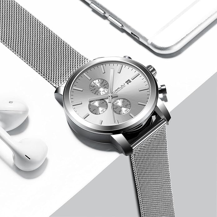 CRRJU Mens Stylish Casual Quartz Watches for Men Luxury Waterproof Calendar Chronograph Japan Movement Wristwatches