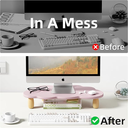 Monitor Stand Riser,Cloud Shape Wood Computer Monitor Stand, Monitor Stand Riser, Multi-Purpose Desktop Organizer Riser for Computer,Laptop,Printer,TV,Purple, Black