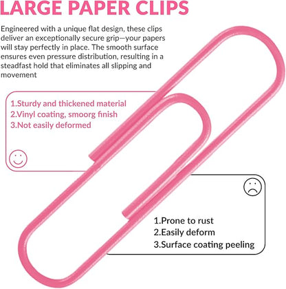 Jumbo Paper Clips, 2 Inch Large Paper Clip, 100 pcs Paperclips (Jumbo, Pink)