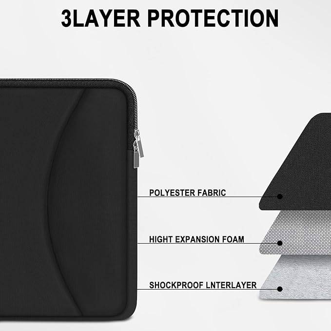 Laptop Case 13-13.3 inch, Durable Traveling Shockproof Protective Laptop Case Computer Cover with Pocket, Briefcase Carrying Bag Compatible for MacBook Air Pro, Dell, HP, Asus, Lenovo, Black