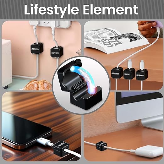 Magnetic Cable Clips 8 Pack Adhesive Cord Clips for Desk Wall Nightstand and for car Compact Cable Holders for Charging Cords