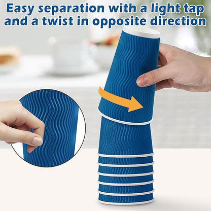 Disposable Coffee Cups with Lids 16 oz, To Go Paper Coffee Cups with Lids, Insulated Paper Cups for Hot or Cold Beverages (Navy, 50Pack)