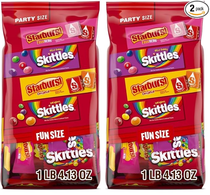 SKITTLES Original, SKITTLES Wild Berry & STARBURST Original and STARBURST FaveReds Fun Size - WRIGLEY'S Assorted Candy Variety Pack - Candy Bulk Individually Wrapped, 20.13oz (Pack of 2)