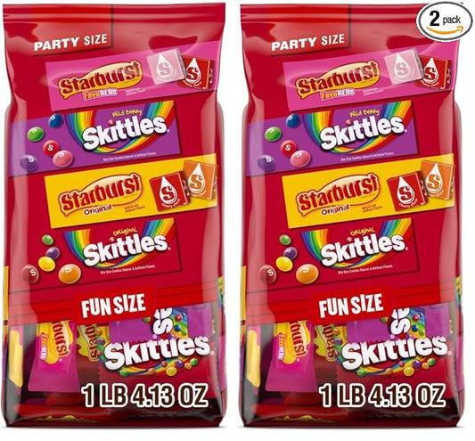 SKITTLES Original, SKITTLES Wild Berry & STARBURST Original and STARBURST FaveReds Fun Size - WRIGLEY'S Assorted Candy Variety Pack - Candy Bulk Individually Wrapped, 20.13oz (Pack of 2)