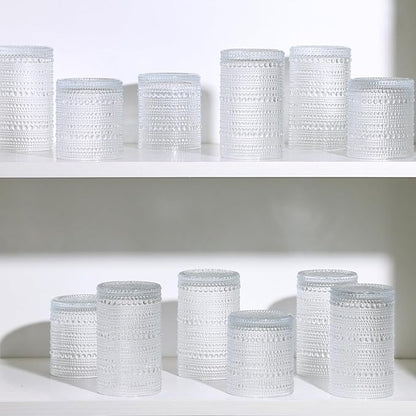 Moretoes Hobnail Drinking Glasses Set of 6, 12 Oz Highball Glasses & 10 Oz Cocktail Glasses, Clear Embossed Boho Glass Cups Kitchen Bar Tumbler Glassware Set for Whiskey, Beer, Juice, Milk (Clear)