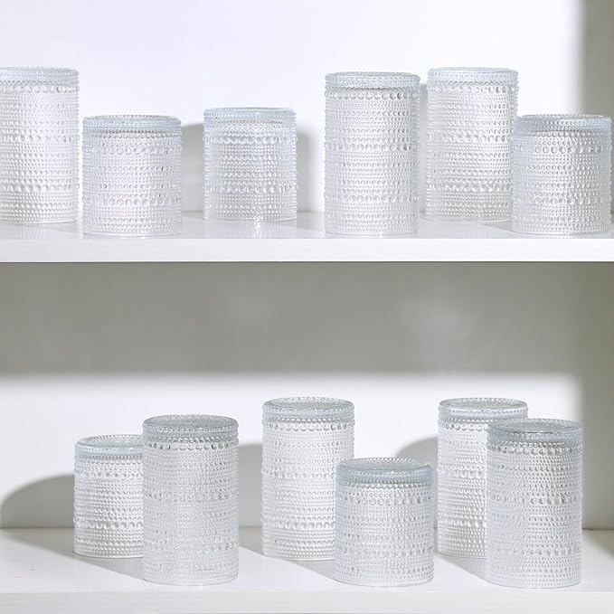 Moretoes Water Glass Cups Set of 2 Hobnail Drinking Glasses, Vintage Glassware 12 Oz Highball Glasses & 10 Oz Cocktail Glasses, Clear Embossed Tumbler Glassware Set for Whiskey, Beer, Juice, Milk