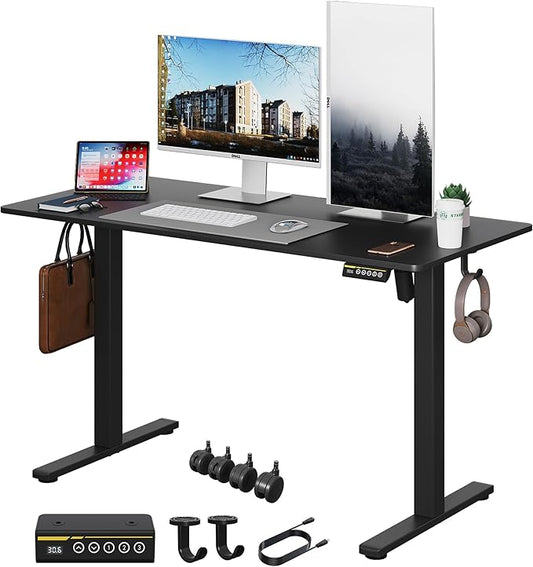 Electric Standing Desk 48"x24" Adjustable Height Stand Up Desk with Lockable Wheels Ergonomic Sit Stand Desk for for Work Office Home Computer Workstation (Black)