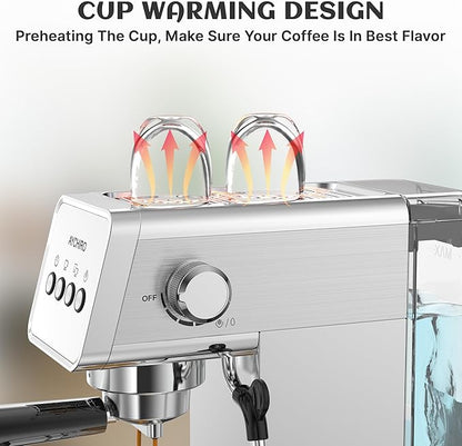 Espresso Machine with Steam Milk Frother, 20 Bar Professional Espresso Coffee Maker for Latte & Cappuccino, 1-Touch Control, Stainless Steel Housing, Removable Water Tank & Drip Tray