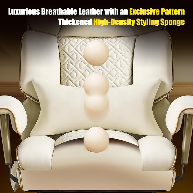 Ergonomic Executive Office Desk Chair with Adjustable Air Lumbar Support, Luxury Boss Chair with High-Back Leather Recliner, 3-Level Tilt Lock, 360° Swivel, Silent Wheels & Height Adjustment,Beige