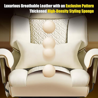 Ergonomic Executive Office Desk Chair with Adjustable Air Lumbar Support, Luxury Boss Chair with High-Back Leather Recliner, 3-Level Tilt Lock, 360° Swivel, Silent Wheels & Height Adjustment,Beige
